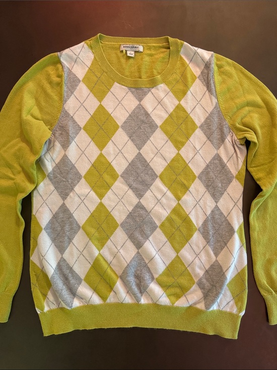 Banana Republic Sweaters - Banana Republic Lime Green, White & Gray Argyle Crewneck